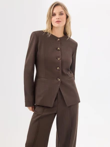 KÆRIA Hus Collarless Sculpted Blazer - Compact Tailoring - Espresso Brown - Power Dressing, 80s, Minimalist, Work, Office, Chill, Lawyer - Brown - View 5