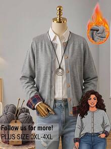 Rusticease Plus Size Women Solid Color Casual Daily Cardigan - Grey - View 2