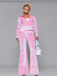 MUSERA Hoodie Beludru dengan Resleting dan Pinggang Berkerut untuk Sehari-hari, Cocok untuk Musim Gugur dan Musim Dingin, Kembali ke Sekolah, Warna Pink Pony. - Berwarna merah muda - View 2