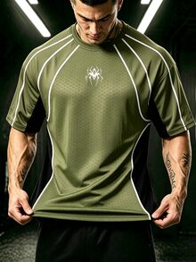 GymBeat 男士蜘蛛圖案短袖休閒健身運動T恤，健身房適用 - 彩色 - 查看 4