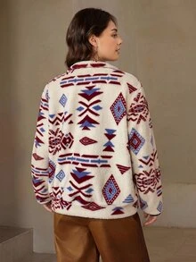 Wildy BOHO 西部風女款半拉鍊運動衫，長袖上衣，秋季休閒女裝，感恩節日常日穿米色 - 白色 - 查看 2