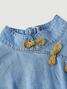 LUMIGAL Women's Casual Daily Summer Denim Dress With Pockets And Pleats - Blue - View 6