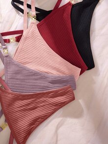 SHEIN 女款簡約多色丁字褲 5件組，適合夏季 - 彩色 - 查看 3