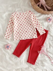 SHEIN 兒童新生兒可愛卡通圖案長袖居家服套裝 - 紅色 - 查看 8