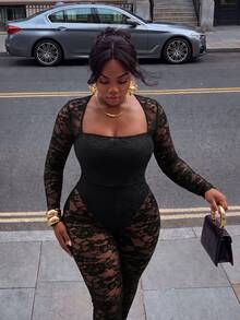 Firerie Plus Size Sexy Street Style Lace Jumpsuit For Music Festival And Vacation - Black - View 3