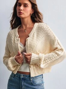 Willow Rêve Women's Solid Color Casual Versatile Daily Wear Cardigan - Cream - View 4