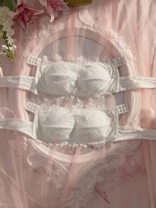 Crystal Vow Lace Eyelash Cross Back Bandeau Bra - White - View 5