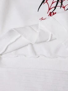 SHEIN Sparklyn 青少年女孩蜘蛛與字母圖案落肩衛衣＋喇叭褲工裝褲兩件套 Y2K 休閒街頭風秋季穿搭 - 紅白色 - 查看 5