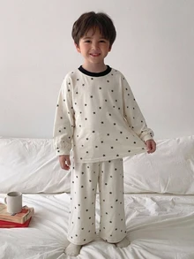 Dazy Kids Young Boy Five-Pointed Star Print Long Sleeve Top And Pants Loungewear - White - View 6