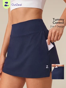OutZeal Women Sports Skirt Gym Workout Tummy Control Built-In Short Back Pocket Summer Athletic Skirt - Navy Blue - View 1