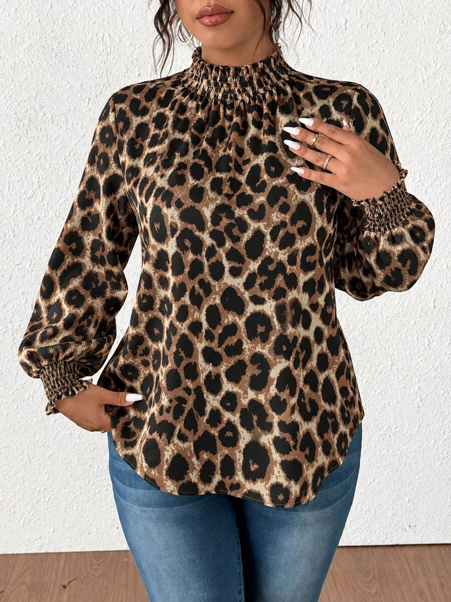 Elenzga Plus Size Solid Color Snap Collar Casual Long Sleeve Textured Shirt Petal Sleeve White Blouse - Multicolor - View 1