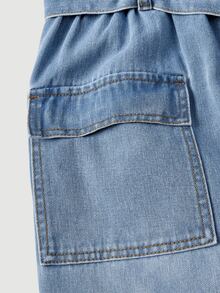 LUMIGAL Dam-denimjumpsuit med knäppning fram, fickor och vida ben, hot girl-stil - Blå - Visa 6