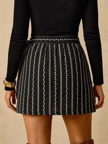 Freevana Women Boho Striped Floral Wrap Mini Skirt With Side Tie Knot And Asymmetrical Hemline - Black - View 2