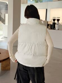 K-Vae Women's Autumn/Winter Stand Collar Zipper Sleeveless Padded Vest Jacket - Beige - View 11
