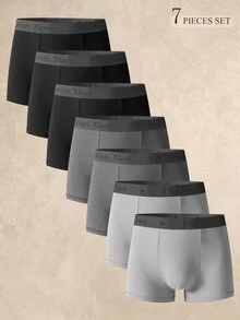 EverLounge 7pcs Men's Letter Print Colorblock Casual Daily Boxer Briefs - Multicolor - View 1