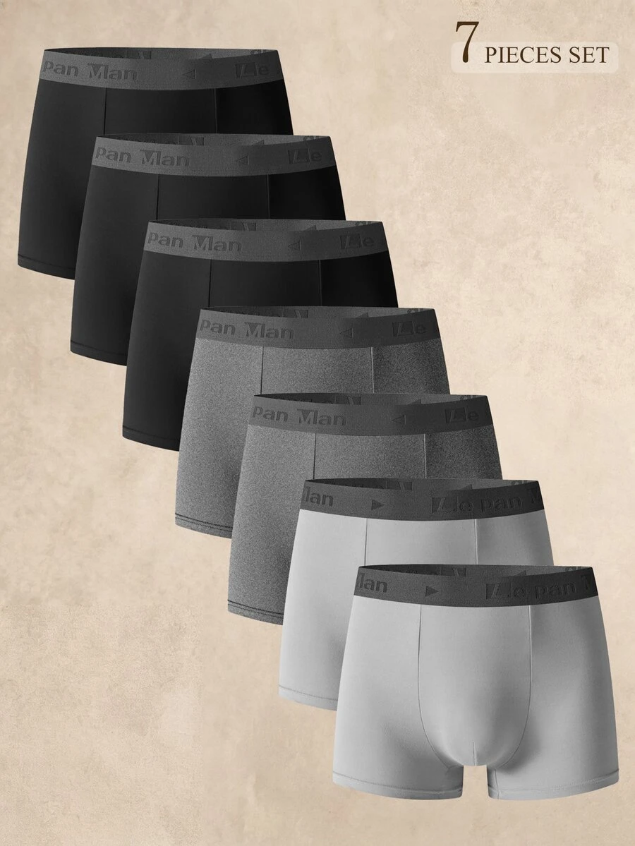 EverLounge 7pcs Men's Letter Print Colorblock Casual Daily Boxer Briefs - Multicolor - View 1