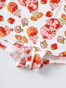 Strawberry Shortcake X SHEIN Plus Size Women's Cartoon Print Waist Contrast Lace Panties - Red - View 6