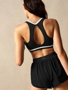 VARSIVA Women's Colorblock Ruched Bra And Double Layer Shorts Sports Set - Black - View 8