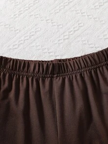 SHEIN 女童 3 件組蝴蝶結印花羅紋針織套裝，拉鍊夾克、細肩帶背心、喇叭褲，休閒日常穿搭 - 咖啡棕 - 查看 11