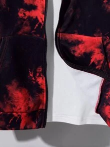 SHEIN 男士時尚休閒百搭街頭風黑紅紮染印花連帽長袖開襟運動衫外套 - 彩色 - 查看 4