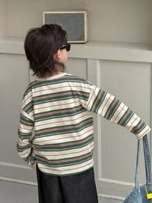 Dazy Kids Kaos Anak Laki-Laki Lengan Panjang Bergaris Kasual untuk Musim Gugur - Light Grey - View 2