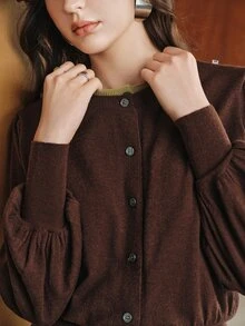 Anewsta Autumn 2 In 1 Knit Cardigan Top - Coffee Brown - View 6