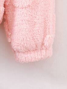 SHEIN Playful Pals 女童可愛加厚抓絨連帽外套 1件裝，粉色蝴蝶結雙面抓絨布料搭配熊耳裝飾，長袖拉鍊夾克，柔軟舒適，甜美可愛，適合女童日常上學、外出、度假、派對，秋冬返校穿著 - 粉色 - 查看 6