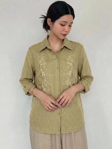 DAZY Spring/Summer Women's Casual Lace Patchwork Blouse - Army Green - View 8