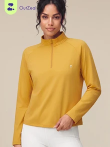 OutZeal Women Sports Tee Hiking Workout Gym Brush Lined Front Half Zip Long Sleeve Sweatshirt Winter Fall - Light Yellow - View 1