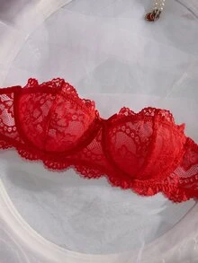 Crystal Vow 3pcs Set Detachable Transparent Strap Romantic Lace Underwire Bra - Multicolor - View 6