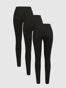 SHEIN 3PCS Tween Girls Leggings - Black - View 3