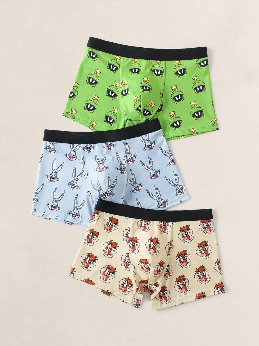 LOONEY TUNES X SHEIN 青少年男孩卡通印花休閒日常四角內褲 - 彩色 - 查看 1