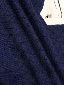 EMERY ROSE Plus Size Korean Style Zipper Half-Placket Contrast Color Knit Top - Navy Blue - View 9