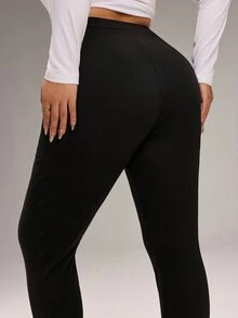 EMERY ROSE Plus Size Women's Solid Color High Waist Casual Versatile Leggings - Black - View 7