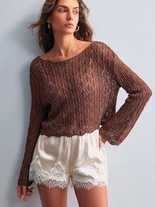 Willow Rêve Women's Solid Color Casual Daily Knit Top - Brown - View 4