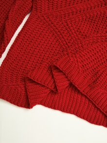 Rusticease Plus Size Red Cable Knit V Neck Long Sleeve Sweater Cozy Casual Fall Winter 2026 - Red - View 6