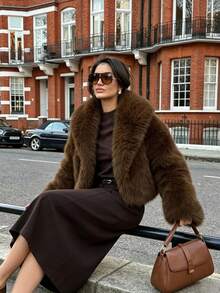 Pariaura New Winter Brown Long Sleeve Women's Faux Fur Coat - Brown - View 4