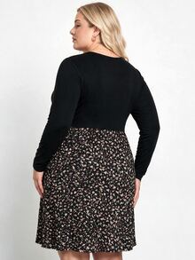 Plussiva Plus Size Maternity Colorblock Casual Daily Summer Dress - Black - View 2