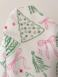 Snug Reverie Fresh Christmas Tree Print Color Block Trim Ruffle Hem Pajama Set - Multicolor - View 5