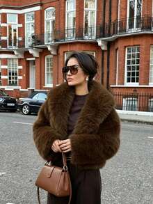 Pariaura New Winter Brown Long Sleeve Women's Faux Fur Coat - Brown - View 3