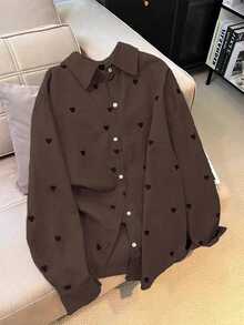 Linhara Large-Sized Woven Simple Commuting Casual Autumn Shirt - Coffee Brown - View 3