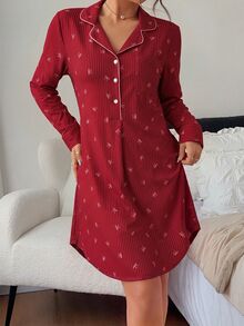 Napfluff 女款可愛長袖條紋蝴蝶結印花領口睡袍 - 彩色 - 查看 5