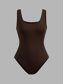 SHEIN EZwear 大尺碼女款純色休閒日常連身衣 - 酒紅色 - 查看 3
