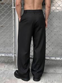 SLATEMANN Men's Black Plus Size Long Pants, Multi-Belt Loop Design, Loose Casual Minimalist Versatile Straight Leg Dress Pants - Black - View 2
