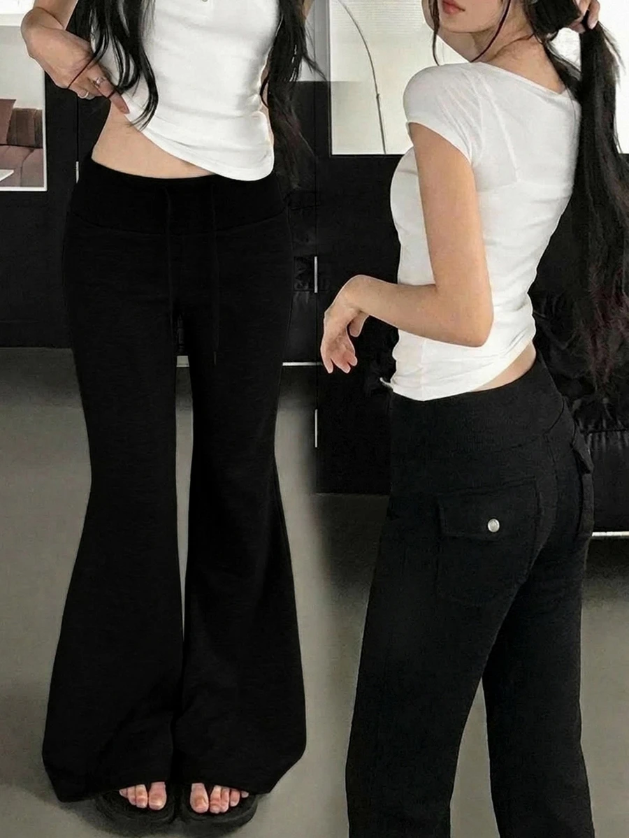 DAZY 女款純色休閒百搭日常喇叭褲 - 黑色 - 查看 1