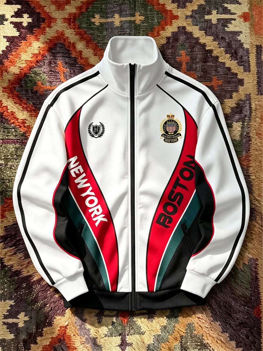 Aesthetic Post Retro Colorblock Regular-Fit Polyester Track Jacket With Stand Collar And Zip Pockets For Streetwear - Multicolor - View 1