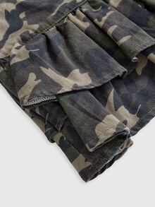 ROMWE Blue Vintage Y2K Millennium Style Ultra Low Waist Super Sexy Double Layer Ruffle Hem Mini Denim Skirt - Army Green - View 3