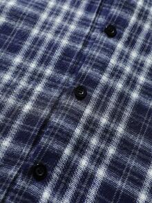 ROMWE MEN Men's Plaid Shirt With Tie Decor 2 In 1 Design - Blue - View 5