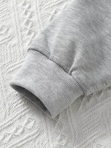 SHEIN Genkimix Kids 女童貓咪圖案拉鍊連帽外套與寬腿運動長褲2件套，休閒寬鬆運動休閒服 - 灰色 - 查看 10