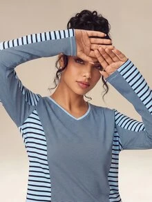 OutZeal Women Sports Tee Gym Workout Casual V Neck Long Sleeve T-Shirt Fall - Multicolor - View 7